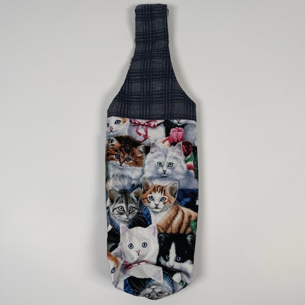 Handmade Fabric Wine Bottle Holder Carrier Gift‎ House Warming Cat New Kitten